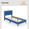 Giantex Twin Bed Frames for Kids, Modern Fabric Linen Upholstered Platform Bed Frame with Button Tufted Headboard and Wooden Slats, No Box Spring Needed, Kids Twin Bed for Boys Girls, Navy Blue(Navy Blue)