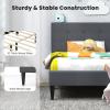 Giantex Twin Bed Frames for Kids, Modern Fabric Linen Upholstered Platform Bed Frame with Button Tufted Headboard and Wooden Slats, No Box Spring Needed, Kids Twin Bed for Boys Girls, Navy Blue(Grey)
