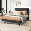 Giantex Twin Bed Frames with Headboard, Modern Upholstered Platform Bed Frame with Vertical Channel Tufted Headboard, Wooden Slats Support, No Box Spring Needed, Gray(Queen)
