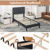 Giantex Twin Bed Frames with Headboard, Modern Upholstered Platform Bed Frame with Vertical Channel Tufted Headboard, Wooden Slats Support, No Box Spring Needed, Gray(Twin)