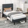 Giantex Twin Bed Frames with Headboard, Modern Upholstered Platform Bed Frame with Vertical Channel Tufted Headboard, Wooden Slats Support, No Box Spring Needed, Gray(Twin)