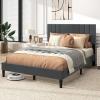 Giantex Twin Bed Frames with Headboard, Modern Upholstered Platform Bed Frame with Vertical Channel Tufted Headboard, Wooden Slats Support, No Box Spring Needed, Gray(Full)