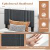 Giantex Twin Bed Frames with Headboard, Modern Upholstered Platform Bed Frame with Vertical Channel Tufted Headboard, Wooden Slats Support, No Box Spring Needed, Gray(Twin)