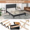 Giantex Twin Bed Frames with Headboard, Modern Upholstered Platform Bed Frame with Vertical Channel Tufted Headboard, Wooden Slats Support, No Box Spring Needed, Gray(Queen)