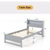 Giantex Twin Bed Frames with Storage Headboard, Wood Platform Bed with Charging Station & LED Light, Single Bed with Slats Support, Under-Bed Space, Twin Bed Frames for Kids Girls Boys (White)(Grey)