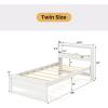 Giantex Twin Bed Frames with Storage Headboard, Wood Platform Bed with Charging Station & LED Light, Single Bed with Slats Support, Under-Bed Space, Twin Bed Frames for Kids Girls Boys (White)(White)