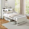 Giantex Twin Bed Frames with Storage Headboard, Wood Platform Bed with Charging Station & LED Light, Single Bed with Slats Support, Under-Bed Space, Twin Bed Frames for Kids Girls Boys (White)(White)