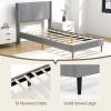 Giantex Twin Bed Frames with Wingback Headboard, Modern Linen Upholstered Platform Bed with Wooden Slats Support, No Box Spring Needed, Twin Bed Frames for Kids, Grey(Diagonal Channel Tufting)