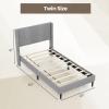 Giantex Twin Bed Frames with Wingback Headboard, Modern Linen Upholstered Platform Bed with Wooden Slats Support, No Box Spring Needed, Twin Bed Frames for Kids, Grey(Diagonal Channel Tufting)