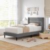 Giantex Twin Bed Frames with Wingback Headboard, Modern Linen Upholstered Platform Bed with Wooden Slats Support, No Box Spring Needed, Twin Bed Frames for Kids, Grey(Horizontal Channel Tufting)