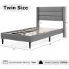 Giantex Twin Bed Frames with Wingback Headboard, Modern Linen Upholstered Platform Bed with Wooden Slats Support, No Box Spring Needed, Twin Bed Frames for Kids, Grey(Horizontal Channel Tufting)