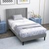 Giantex Twin Bed Frames with Wingback Headboard, Modern Linen Upholstered Platform Bed with Wooden Slats Support, No Box Spring Needed, Twin Bed Frames for Kids, Grey(Diagonal Channel Tufting)