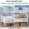 Giantex Twin Daybed Frame, Wooden Sofa Bed Guest Bed with Rails & Wood Slat Support, Dual-use Twin Size Platform Bed Frame for Living Room Bedroom, No Box Spring Needed, Cherry(White)