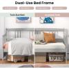 Giantex Twin Daybed Frame, Wooden Sofa Bed Guest Bed with Rails & Wood Slat Support, Dual-use Twin Size Platform Bed Frame for Living Room Bedroom, No Box Spring Needed, Cherry(Grey)