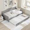 Giantex Twin Daybed with Trundle, Solid Wood Day Bed with Slats Support, Integrated Headboard & Armrests, Modern Trundle Bed Twin for Living Room, Bedroom, Guest Room, No Box Spring Needed, Grey(Grey)