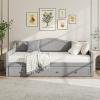 Giantex Twin Daybed with Trundle, Solid Wood Day Bed with Slats Support, Integrated Headboard & Armrests, Modern Trundle Bed Twin for Living Room, Bedroom, Guest Room, No Box Spring Needed, Grey(Grey)