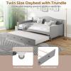 Giantex Twin Daybed with Trundle, Solid Wood Day Bed with Slats Support, Integrated Headboard & Armrests, Modern Trundle Bed Twin for Living Room, Bedroom, Guest Room, No Box Spring Needed, Grey(Grey)