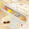 Giantex Twin House Bed with 2 Storage Drawers, Solid Wood Montessori Bed with House-Shaped Headboard, No Box Spring Needed, Kids Bed with Detachable Rails for Boys, Girls, White