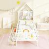 Giantex Twin House Bed with 2 Storage Drawers, Solid Wood Montessori Bed with House-Shaped Headboard, No Box Spring Needed, Kids Bed with Detachable Rails for Boys, Girls, White