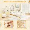 Giantex Twin House Bed with 2 Storage Drawers, Solid Wood Montessori Bed with House-Shaped Headboard, No Box Spring Needed, Kids Bed with Detachable Rails for Boys, Girls, White