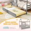 Giantex Twin House Bed with Trundle Bed Twin, Wooden Twin Bed Frames with Roof, Chimney & Window, Montessori House Bed with Safety Guardrails, House Trundle Bed for Kids, Boys, Girls, Teens (White)(Grey)