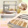 Giantex Twin House Bed with Trundle Bed Twin, Wooden Twin Bed Frames with Roof, Chimney & Window, Montessori House Bed with Safety Guardrails, House Trundle Bed for Kids, Boys, Girls, Teens (White)(Grey)