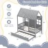 Giantex Twin House Bed with Trundle, Kids Bed Frame with 82″ Tall Roof, Windows and Guardrail, Wooden Playhouse Bed for Teens Boys Girls Bedroom, No Box Spring Needed, Free to Decorate, Grey