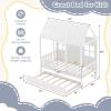 Giantex Twin House Bed with Trundle, Kids Bed Frame with 82″ Tall Roof, Windows and Guardrail, Wooden Playhouse Bed for Teens Boys Girls Bedroom, No Box Spring Needed, Free to Decorate, White