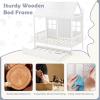 Giantex Twin House Bed with Trundle, Kids Bed Frame with 82″ Tall Roof, Windows and Guardrail, Wooden Playhouse Bed for Teens Boys Girls Bedroom, No Box Spring Needed, Free to Decorate, White