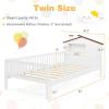 Giantex Twin Kids Bed Frame, Solid Wood Montessori Bed with Guardrails & House-Shaped Headboard, Built-in Storage Shelf, No Box Spring Needed, for Boys Girls, White(White)