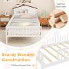 Giantex Twin Kids Bed Frame, Solid Wood Montessori Bed with Guardrails & House-Shaped Headboard, Built-in Storage Shelf, No Box Spring Needed, for Boys Girls, White(White)