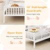 Giantex Twin Kids Bed Frame, Solid Wood Montessori Bed with Guardrails & House-Shaped Headboard, Built-in Storage Shelf, No Box Spring Needed, for Boys Girls, White(White)