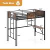 Giantex Twin Loft Bed with Desk – Heavy-Duty Metal Bed Frame w/Safety Guardrail, Ladder & Storage Shelf, 485 LBS Load, Space-Saving Lofted Twin Bed with Stairs for Teens Adults, No Box Spring Needed