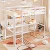 Giantex Twin Loft Bed with Desk & Bookcase, Solid Wood Loft Bed Frame w/Safety Guardrails & Ladder, Space-Saving Twin Size Bed Frame with Storage for Home Dorm Apartment, No Box Spring Needed, White