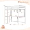 Giantex Twin Loft Bed with Desk & Bookcase, Solid Wood Loft Bed Frame w/Safety Guardrails & Ladder, Space-Saving Twin Size Bed Frame with Storage for Home Dorm Apartment, No Box Spring Needed, White