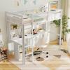 Giantex Twin Loft Bed with Desk & Hutch, Wooden Loft Bed w/LED Light & Charging Station, Safety Guardrails & Ladder, Twin Bed Frame w/Storage Shelves for Dorm, Apartment, No Box Spring Needed, White