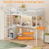 Giantex Twin Loft Bed with Desk & Hutch, Wooden Loft Bed w/LED Light & Charging Station, Safety Guardrails & Ladder, Twin Bed Frame w/Storage Shelves for Dorm, Apartment, No Box Spring Needed, White