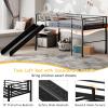 Giantex Twin Loft Bed with Slide, Metal Low Bunk Bed w/Safety Guardrails & Built-in Ladder, Toddler Bed Floor Frame for Boys & Girls, No Box Spring Needed (Black)(Black)