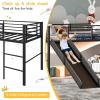 Giantex Twin Loft Bed with Slide, Metal Low Bunk Bed w/Safety Guardrails & Built-in Ladder, Toddler Bed Floor Frame for Boys & Girls, No Box Spring Needed (Black)(Black)