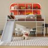Giantex Twin Loft Bed with Slide, Metal Low Bunk Bed w/Safety Guardrails & Built-in Ladder, Toddler Bed Floor Frame for Boys & Girls, No Box Spring Needed (Black)(Silver)
