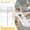 Giantex Twin Loft Bed with Slide, Metal Low Bunk Bed w/Safety Guardrails & Built-in Ladder, Toddler Bed Floor Frame for Boys & Girls, No Box Spring Needed (Black)(White)