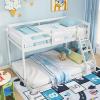 Giantex Twin Low Bunk Bed, Solid Wood Twin Over Twin Bunk Bed Frame with Full Guardrails & Integrated Ladder, Floor Twin Bunk Beds for Kids Boys and Girls, No Box Spring Needed, White(White)