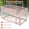 Giantex Twin Low Bunk Bed, Solid Wood Twin Over Twin Bunk Bed Frame with Full Guardrails & Integrated Ladder, Floor Twin Bunk Beds for Kids Boys and Girls, No Box Spring Needed, White(Pink)
