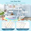 Giantex Twin Low Bunk Bed, Solid Wood Twin Over Twin Bunk Bed Frame with Full Guardrails & Integrated Ladder, Floor Twin Bunk Beds for Kids Boys and Girls, No Box Spring Needed, White(White)
