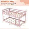 Giantex Twin Low Bunk Bed, Solid Wood Twin Over Twin Bunk Bed Frame with Full Guardrails & Integrated Ladder, Floor Twin Bunk Beds for Kids Boys and Girls, No Box Spring Needed, White(Pink)