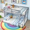 Giantex Twin Low Bunk Bed, Solid Wood Twin Over Twin Bunk Bed Frame with Full Guardrails & Integrated Ladder, Floor Twin Bunk Beds for Kids Boys and Girls, No Box Spring Needed, White(Grey)