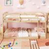 Giantex Twin Low Bunk Bed, Solid Wood Twin Over Twin Bunk Bed Frame with Full Guardrails & Integrated Ladder, Floor Twin Bunk Beds for Kids Boys and Girls, No Box Spring Needed, White(Natural)