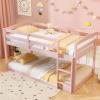 Giantex Twin Low Bunk Bed, Solid Wood Twin Over Twin Bunk Bed Frame with Full Guardrails & Integrated Ladder, Floor Twin Bunk Beds for Kids Boys and Girls, No Box Spring Needed, White(Pink)