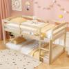 Giantex Twin Low Bunk Bed, Solid Wood Twin Over Twin Bunk Bed Frame with Full Guardrails & Integrated Ladder, Floor Twin Bunk Beds for Kids Boys and Girls, No Box Spring Needed, White(Natural)