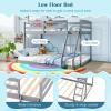 Giantex Twin Low Bunk Bed, Solid Wood Twin Over Twin Bunk Bed Frame with Full Guardrails & Integrated Ladder, Floor Twin Bunk Beds for Kids Boys and Girls, No Box Spring Needed, White(Grey)